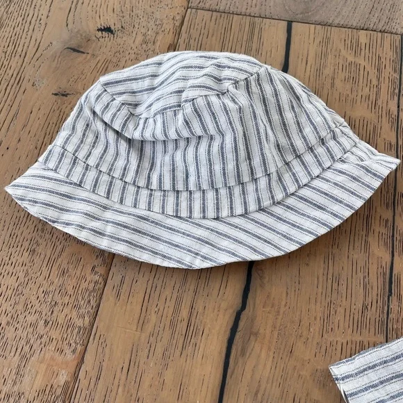 Mayoral 3 piece baby boy linen short set bucket hat striped neutral 12 months - Picture 6 of 12